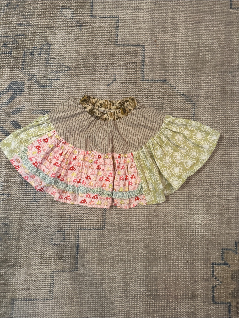 Matilda Jane Mixed Floral Patchwork Skirt in Green, Pink, Brown